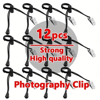 TEMU 6/12pcs Elastic Background Clips, Adjustable Spring Clip For Plain Thin Fabric Background Fixer, For Photo Video Studio