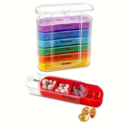 TEMU Large 28-compartment Pill Organizer With Daily Labels - Portable, Food-safe Polypropylene Medicine Storage Box For Home & Travel Use, Pill Box