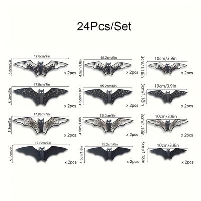 TEMU 24pcs, Large Bats Decorations Hollow Out Bats Wall Decor, 3d Self-adhesive Pvc Scary Bat Stickers Party Indoor Supplies Waterproof Black Bats Wall Decals For Door Room Decor