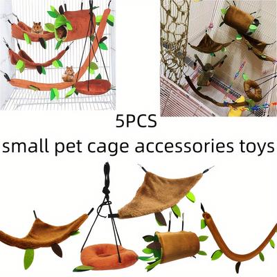 TEMU 5pcs Small Pet Cage Accessories Toy, Hamster Hammock, Hanging Tunnel, Hanging Swing, Small Pet Toy Set, Suitable For Honey Gliders, Squirrels, Hamsters, Guinea Pigs, Birds, Parrots, Gerbils, Etc.