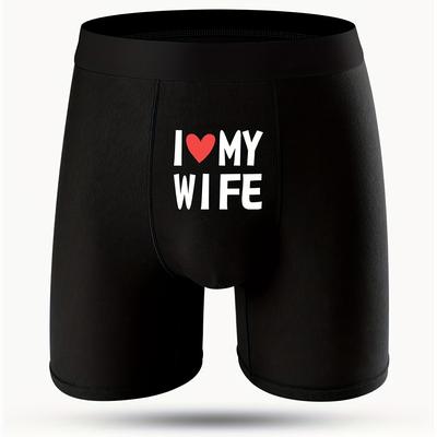 TEMU I Love My Wife Print Men's Antibacterial Underwear, Casual Boxer Briefs Shorts, Breathable Comfy Stretchy Boxer Trunks, Sports Shorts