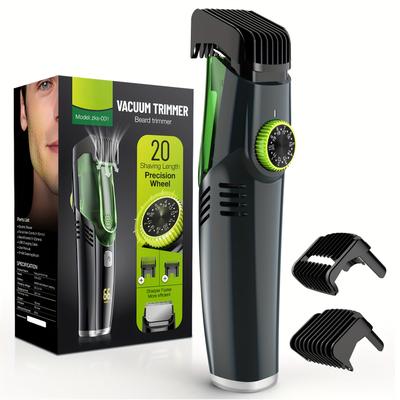 TEMU Vacuum Beard Trimmer For Men, Mustache Trimmer With 20 Length And Styles Adjustable, Built- Trimmer For Mustache, Sideburns, Facial Hair, Rechargeable, Waterproof, 2 Comb