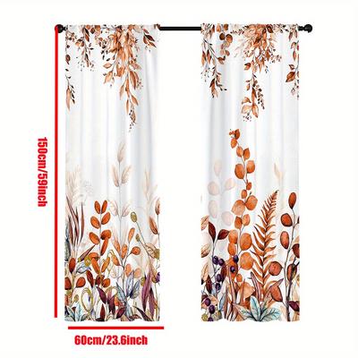 TEMU 2pcs Thanksgiving Blackout Curtains Set - Uv Polyester With Plant Design For Kitchen, Farmhouse, Living Room & Bedroom Decor