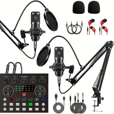 TEMU Podcast Equipment Bundle For 2, V8s Audio Interface With All In 1 Live Sound Card And Bm800 , Podcast Microphone, Perfect For Recording, Live Streaming