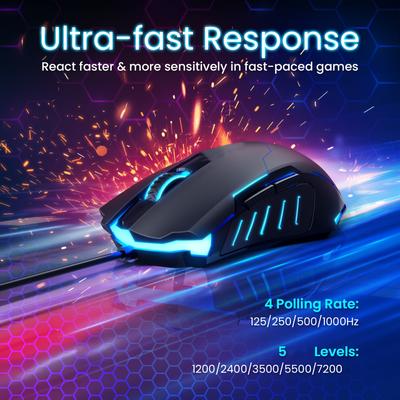 TEMU Wired Gaming Mouse [breathing Rgb Led] [plug Play] High-precision Adjustable, 7 Programmable Buttons, Ergonomic Computer Usb Mice For Windows/pc//laptop Gamer