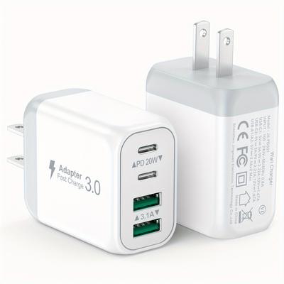 TEMU 2-pack 40w Usb C Wall Plug, 4 Port Fast Charging Pd 3.0 Multi Port Type C Adapter Cube For Iphone 15/13/13pro/12/12pro/xr/se, Ipad Pro/mini/air, Pixel/pixel 3a/ Xl/3/2xl