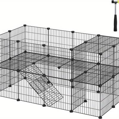 TEMU Pet Playpen, Small Animal Playpen, Rabbit Guinea Pig Cage, Zip Ties Included, Metal Wire Apartment-style Two-story Villa For Bunnies Puppies, Indoor Use