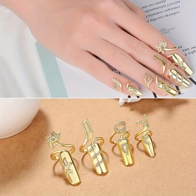 TEMU 8pcs Women Fingernail Rings Rhinestones Finger Tip Rings Silver Opening Ring Nail Decoration Nail Protecting Fingernail