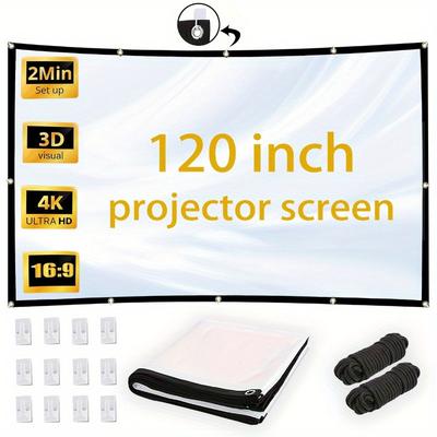 TEMU 120-inch Projection Screen 4k Hd 16:9 Foldable Portable Wrinkle-proof Projector Screen For Outdoor And Indoor Home Theaters