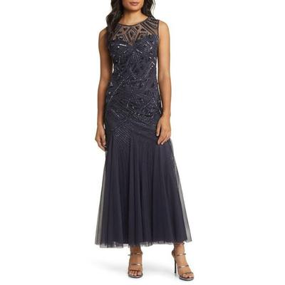 Geometric Beaded Sleeveless Gown - Blue - Pisarro Nights Dresses