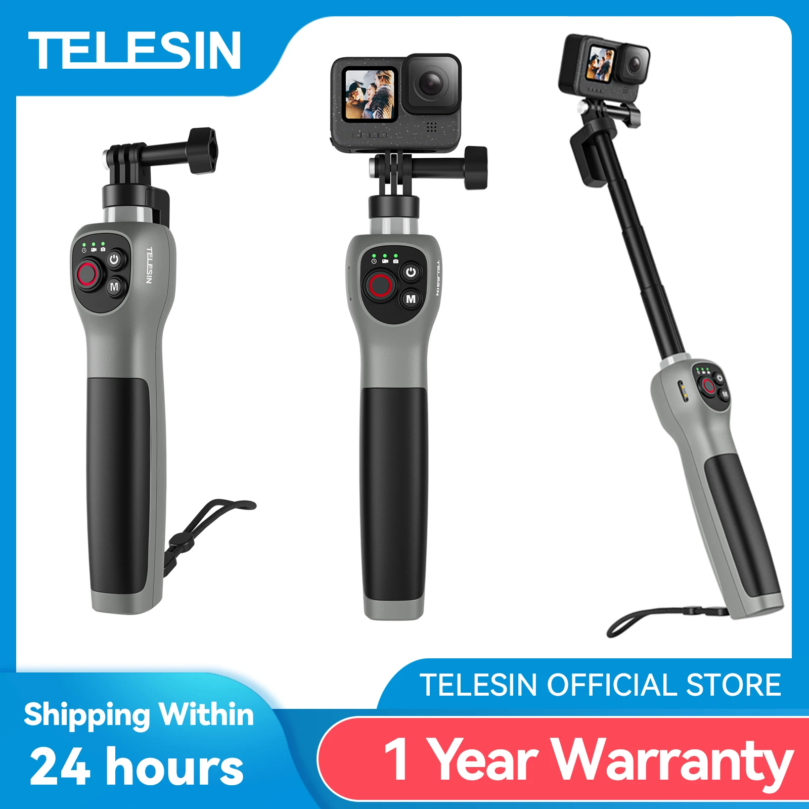 TELESIN Unterwasser-Selfie-Stick, wasserdicht, zum Tauchen, ausziehbarer Selfie-Stick, kabellose Fernbedienung für Gopro Hero 8, 9, 10, 11, 12, 13 Image
