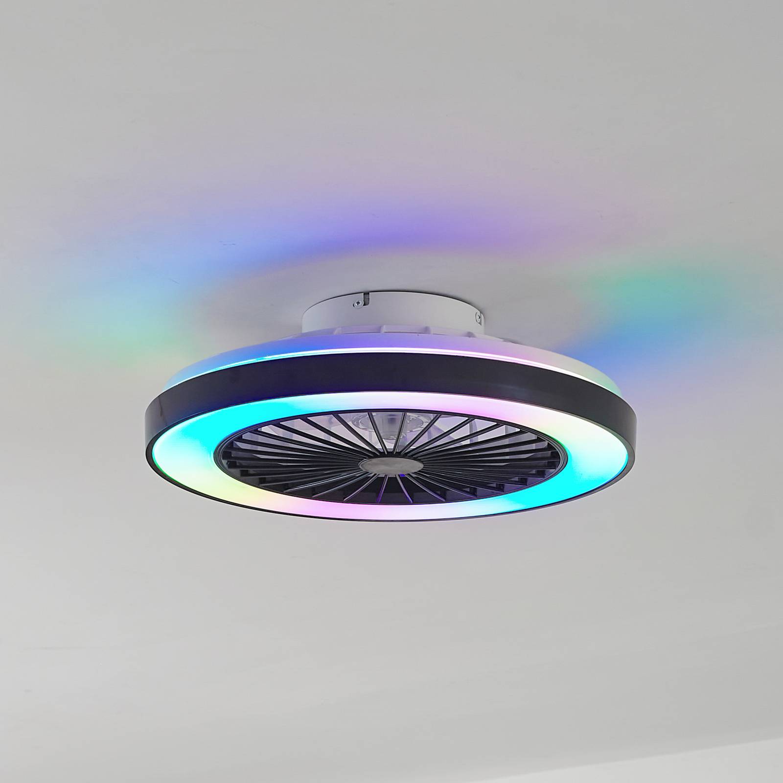 Lindby LED-Deckenventilator Teleo, Ø48 cm, schwarz, DC, Tuya Teleo Lindby, dimmbar, schwarz, für Wohn- / Esszimmer, Kunststoff, Modern
