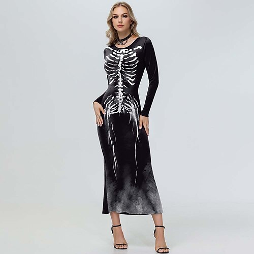 Totenkopf Karneval Kleid Kostüm Punk Gothic Sexy Kostüm Erwachsene Damen Karneval Party / Abend Einfaches Karnevalskostüm Verkleiden Image