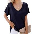 Per donna maglietta Liscio Stile da spiaggia Manica corta A V Top regolari Informale Nero Bianco Verde militare Blu marino Grigio chiaro