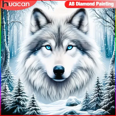HUACAN Full Square Round Diamond Painting Animal Embroidery Picture Rhinestones Wolf Mosaic Cross