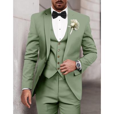 Men's Wedding Suits Sage Dark Green Party Dress Summer Solid Colored Tailored Fit 3 Piece Single Breasted Two-buttons