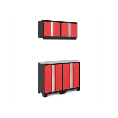 NewAge Garage Cabinets BOLD Series Red 5-Piece Set with Stainless Steel Top