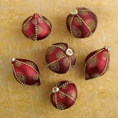 Burgundy Embellished Trimmed Ornaments, Set of Six - Frontgate