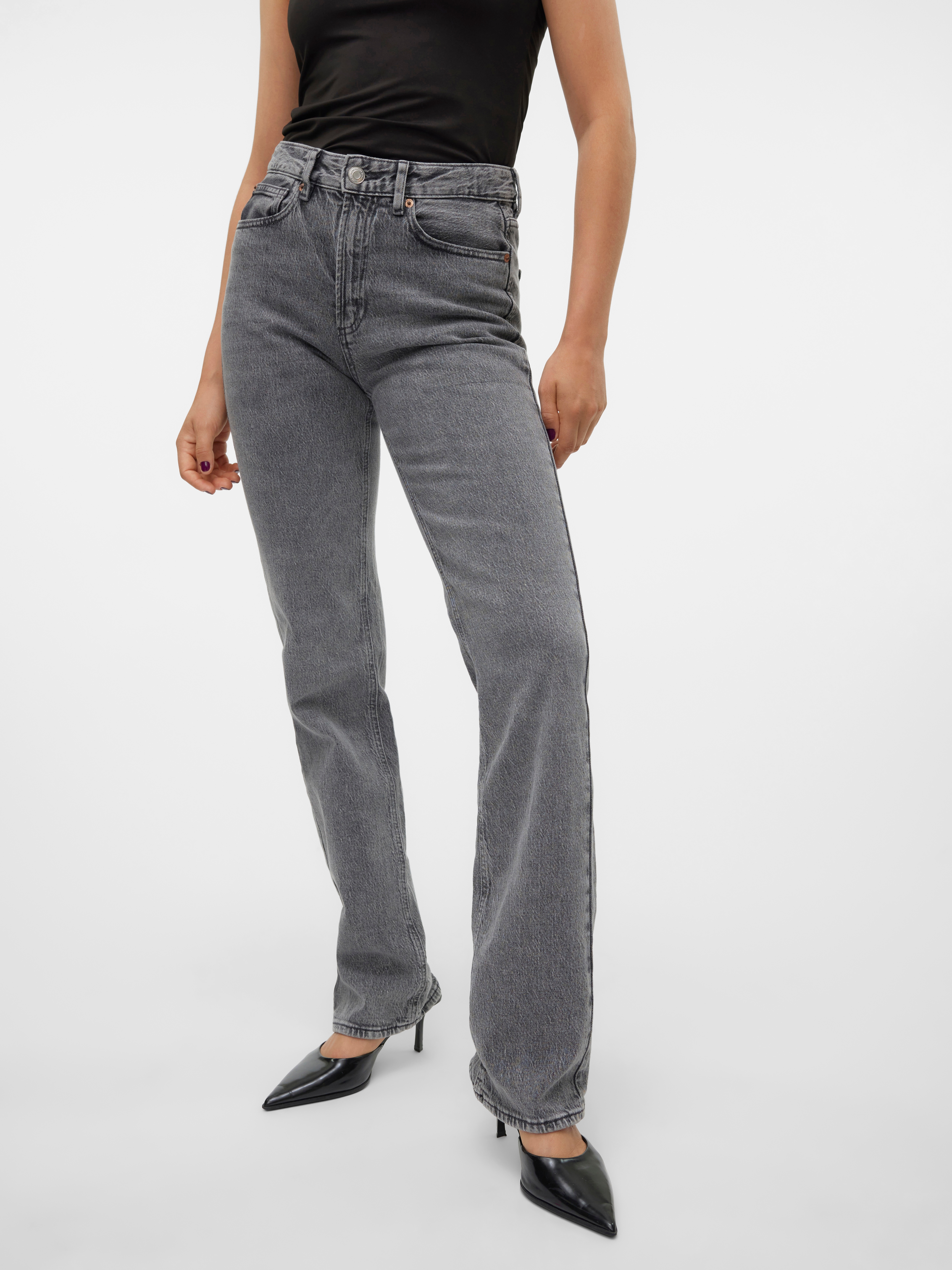 Gerade Jeans VERO MODA "VMTESSA HR STRAIGHT JEANS RA206 GA NOOS", Damen, Gr. 28, Länge 30, blau (medium grau denim), Denim/Jeans, Obermaterial: 99% Baumwolle, 1% Elasthan, unifarben, Jeans