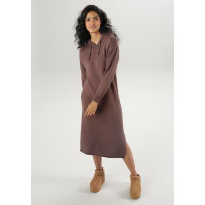 Strickkleid ANISTON CASUAL, Damen, Gr. 42, N-Gr, braun (braunmeliert), Strick, Obermaterial: 50% Viskose, 26% Polyamid, 24% Polyester, meliert, casual, figurumspielend wadenlang, Langarm Rippstrickbündchen, Kleider, Kapuze mit Bindeband regulierbar Image