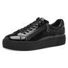 Plateausneaker TAMARIS, Damen, Gr. 40, schwarz, Lacklederimitat, unifarben, glänzend, sportlich, Schuhe, Freizeitschuh, Halbschuh, Schnürschuh mit T-Logoanhänger, vegan