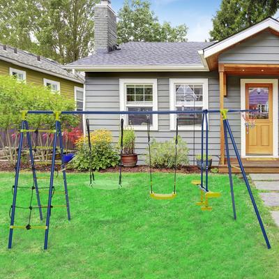 550 LBS 6-in-1 Patio Kids Swing Set with Climbing Net and Ladder - 132