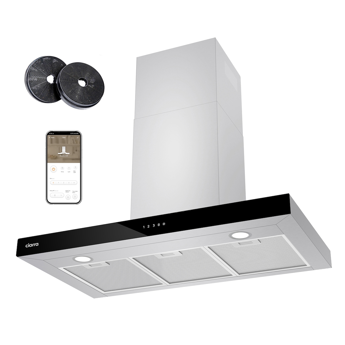 CIARRA Dunstabzugshaube 90cm A+++ 650 m³/h Wandhaube Umluft WIFI APP Touch Control CBCS9102 Image