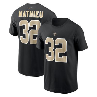 Schwarzes Nike Tyrann Mathieu New Orleans Saints-T-Shirt mit Spielername und Nummer für Herren Image