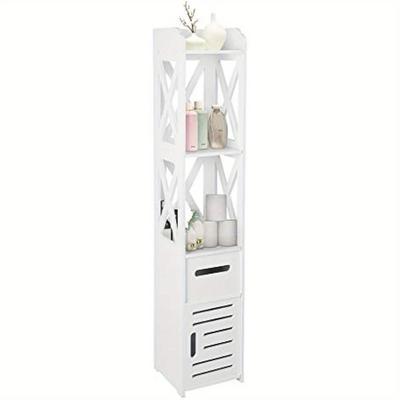 TEMU Corner Bathroom Storage Cabinet, Modern White Floor Cabinet Wooden Tall Narrow Bathroom Tower Storage Rack Organizer With Shutter Door And Open Shelf For Home Living Room Bedroom