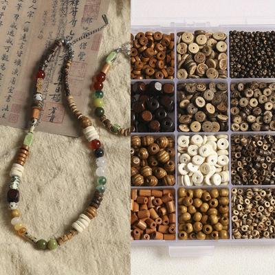 TEMU Vintage Style Wooden Beads & Coconut Shell Diy Jewelry Making Kit – Assortment Of Natural Wood Beads For Bracelet And Necklace Crafting, Complete Beading Supplies Set