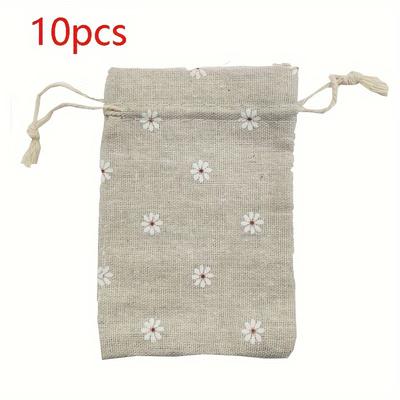 "TEMU 10pcs Chrysanthemum Pattern Drawstring Gift Bags - Beige , Reusable Jewelry & Candy Bags For Weddings, Birthdays, And Parties, " X 7.09"