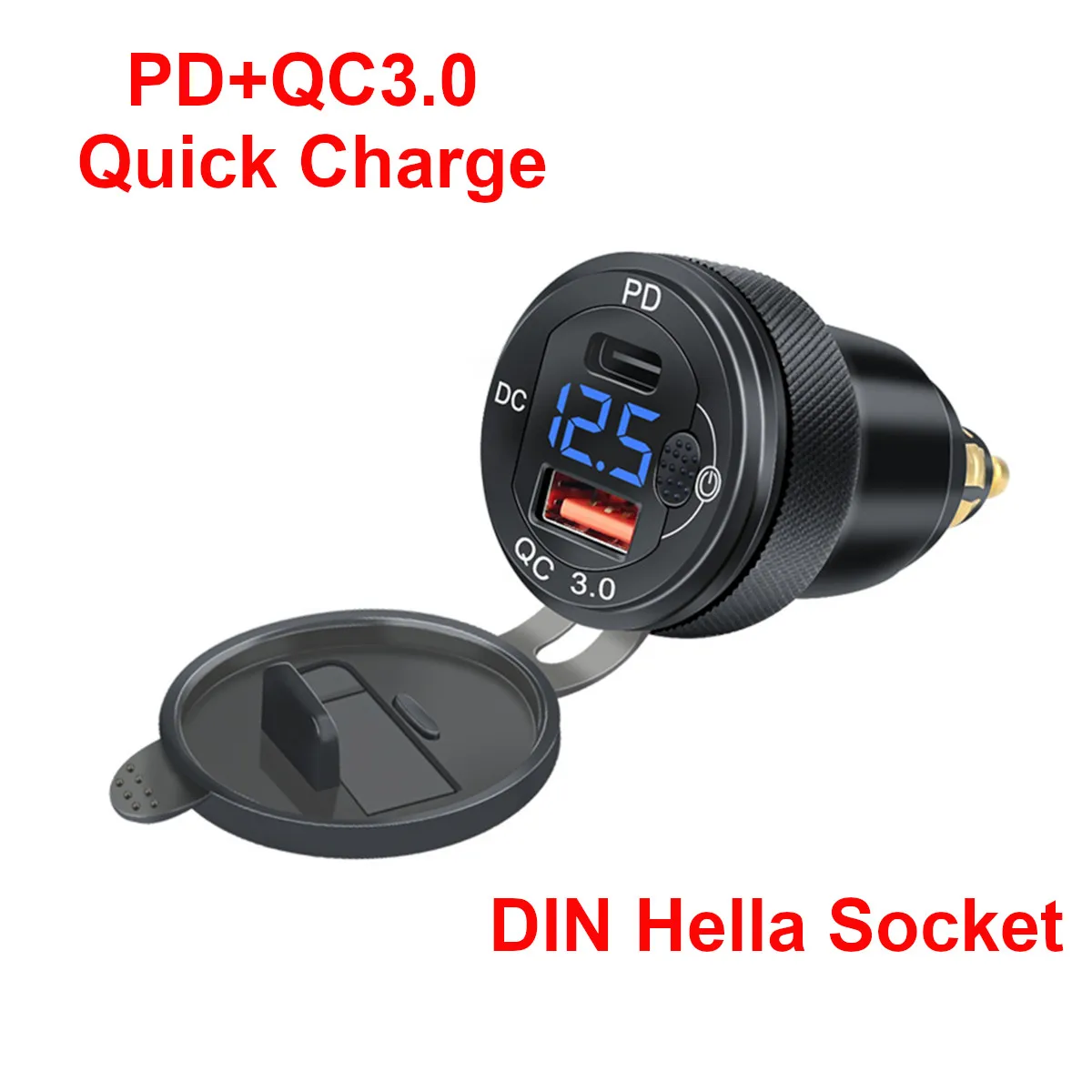 Spina UE per moto Hella DIN a PD Type-C QC3.0 Adattatore per presa per caricabatterie USB Guscio in metallo per BMW Ducati Triump
