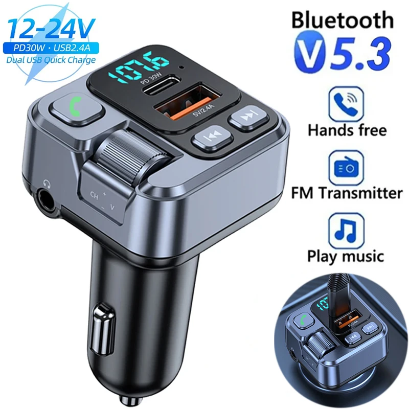 Ricevitore Bluetooth per auto USB U Disco Lettura Pd20W Ricarica rapida Display digitale Adattatore per telefono cellulare per auto Trasmettitore Fm per cellulari