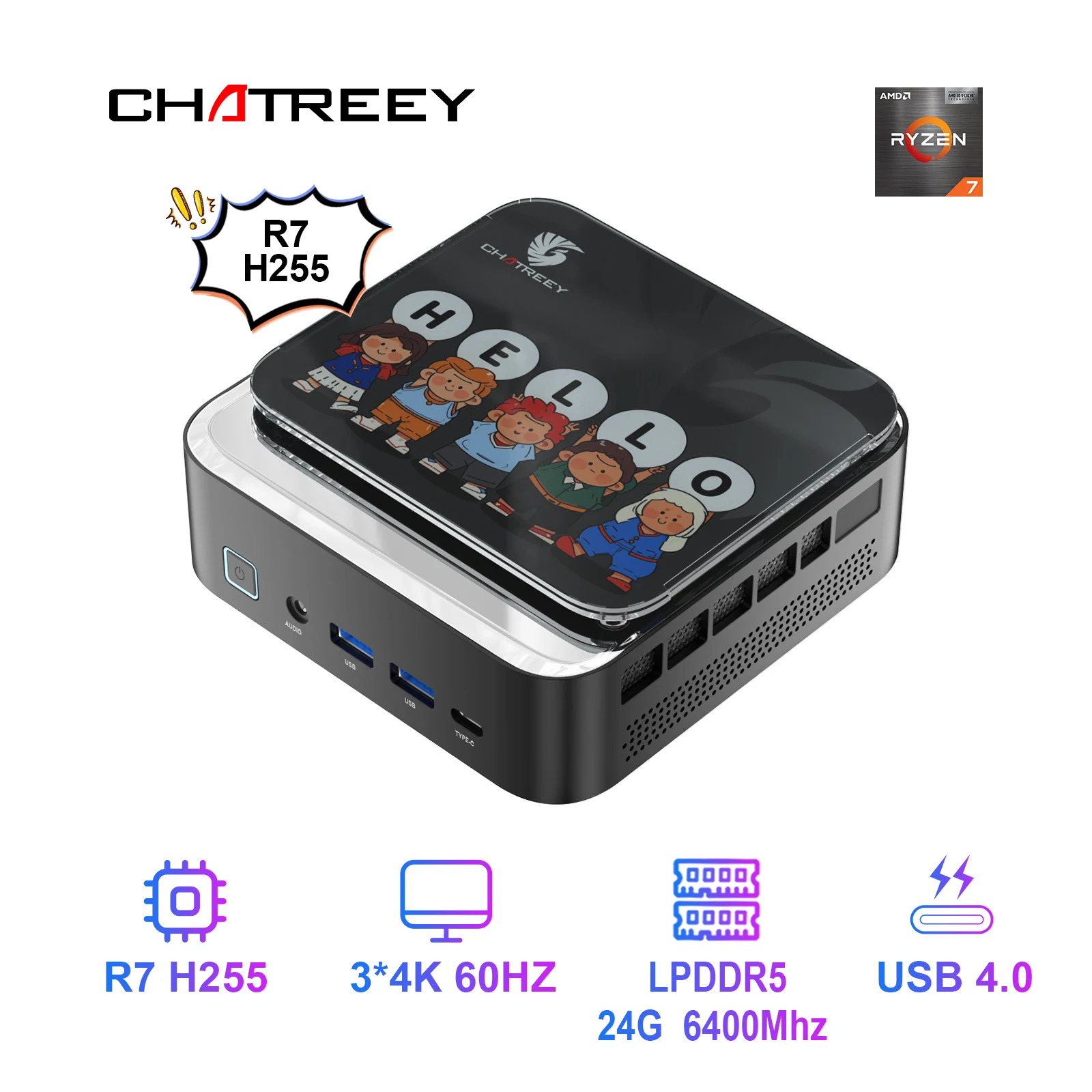 Chatreey AN3P Mini PC R7 H 255 Gaming Desktop Computer with WiFi 6/Bluetooth 5.2/HDMI/DP