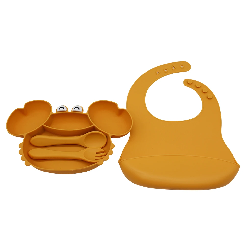 Baby Geschirr Set Krabbe mit Saugnapf Silikon leicht zu waschen boilable sterilisierte Baby Essen Training Geschirr Set Image