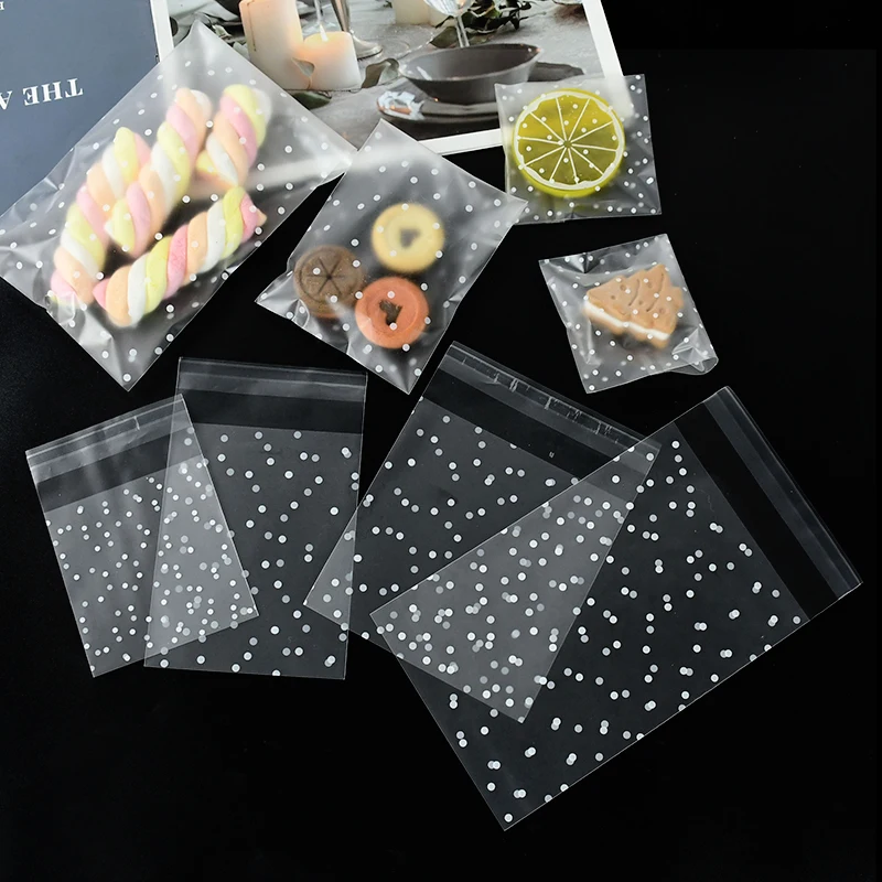 100 stücke transparente Zellophan beutel aus Kunststoff Polka Dot Candy Cookie Geschenkt üte selbst klebende Candy Bags für die Hochzeits geburtstags feier Image