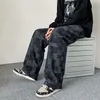 Herbst Blau Schwarz Plaid Jeans Für Männer Y2K Vintage Breite bein Jean High Street Lose Gerade Denim Hosen Hip hop Pantalones