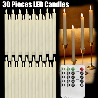 30Pcs LED Taper Candles Wedding Lot Flickering Flame Long Candles with Remote Control/Timer Battery Powered Romantic Candle