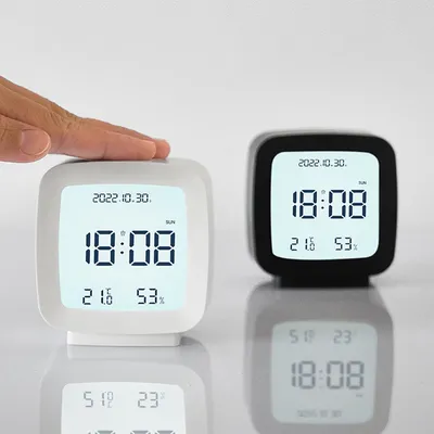 LED Digital Alarm Clock Time Date Display Electronic Temperature Humidity Monitor Table Clock For