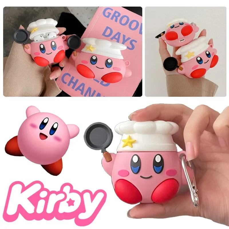Kirby Cartoon-Hülle für Airpods 1 2 3 Pro 2, Kawaii-Schutzhülle für Damen und Mädchen, niedliche Apple-Kopfhörerbox, kreative Silikonhülle Image