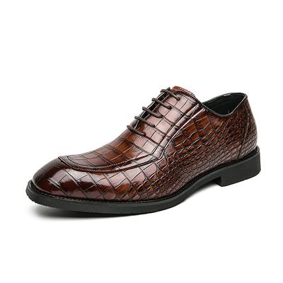 Men's Black Crocodile-Embossed Faux Leather Oxford Dress Shoes - Elegant Lace-Up Formal Footwear for Business and Special Occasions