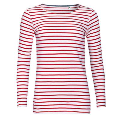 SOLS Damen Marine T-Shirt, gestreift, langärmlig (Weiß/Rot) Image