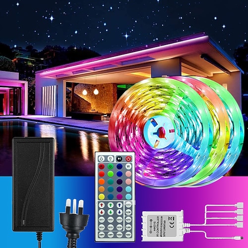 49,2 Fuß LED-RGB-Lichtstreifen 3 x 5 m 5050 SMD 450 LEDs wasserdicht 10 mm flexibles Lichtband Farbwechsel mit 44-Tasten-IR-Fernbedienungsset DC 12 V Image