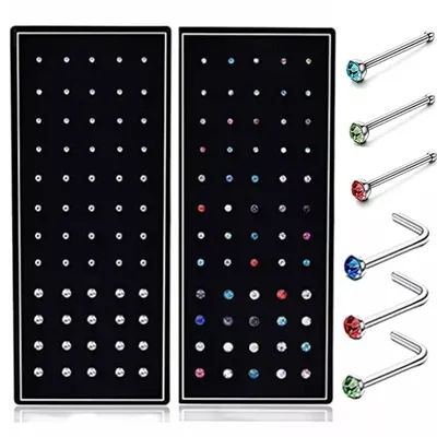 40/60pcs Stainless Steel Crystal Nose Ring Set Women Surgical Steel Nose Piercing Set ear bone