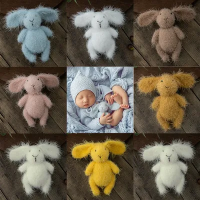 Plush Rabbit Dolls Knitted Newborn Handmade Photography Props Mink Fur Animal Toy Studio Full Month