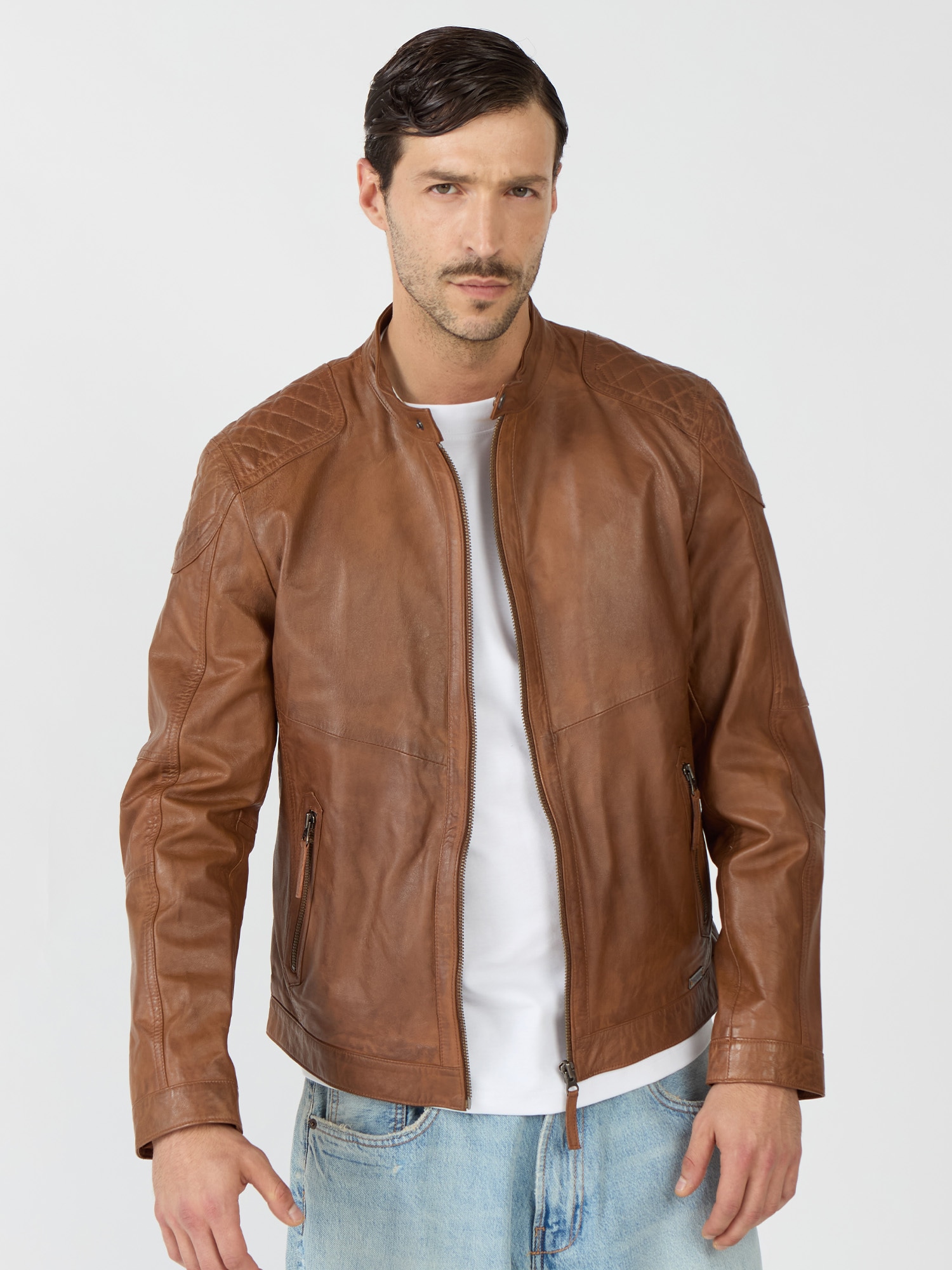 Lederjacke MUSTANG "Max", Herren, Gr. 3XL, braun (cognac), Obermaterial: 100% Lammleder / Innenfutter: 100% Baumwolle/ Ärmelfutter: 100% Polyester, ohne Bündchen, Jacken Image