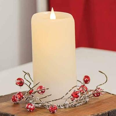 Snowy Red Jingle Bell Candle Ring 3.5