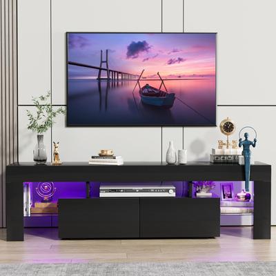 TV Stand with LED Lights and Open Shelf Console Table with 1 Drawer and Remote Control 20 Color LED Lights up to 70 Inch TV