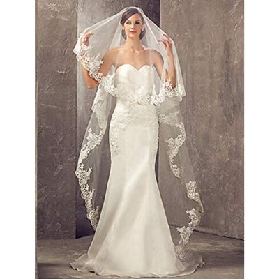 TEMU Wedding Bridal Veils Ivory Beautiful Long Veil With Lace And Metal Comb At The Edge Cathedral Length (ivory)