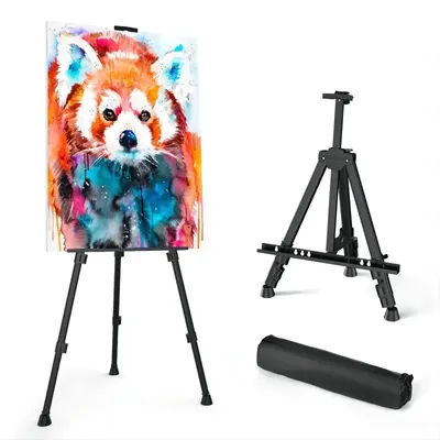 AngelMark Easy Folding Easel Stand Collapse Adjustable Metal Tripod Artist Easel with Bag Extra Sturdy for Table-Top/Floor Paint